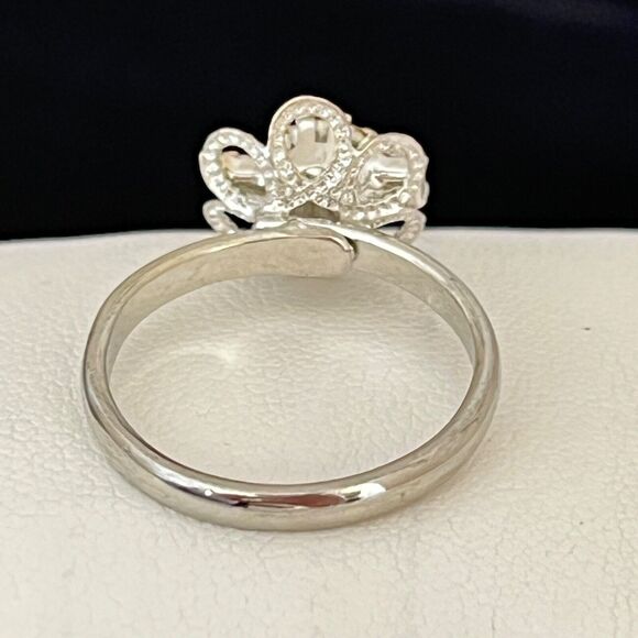 Vintage Ring Silver Tone Orange Rhinestone Mid Century Modern 4I - Picture 3 of 3